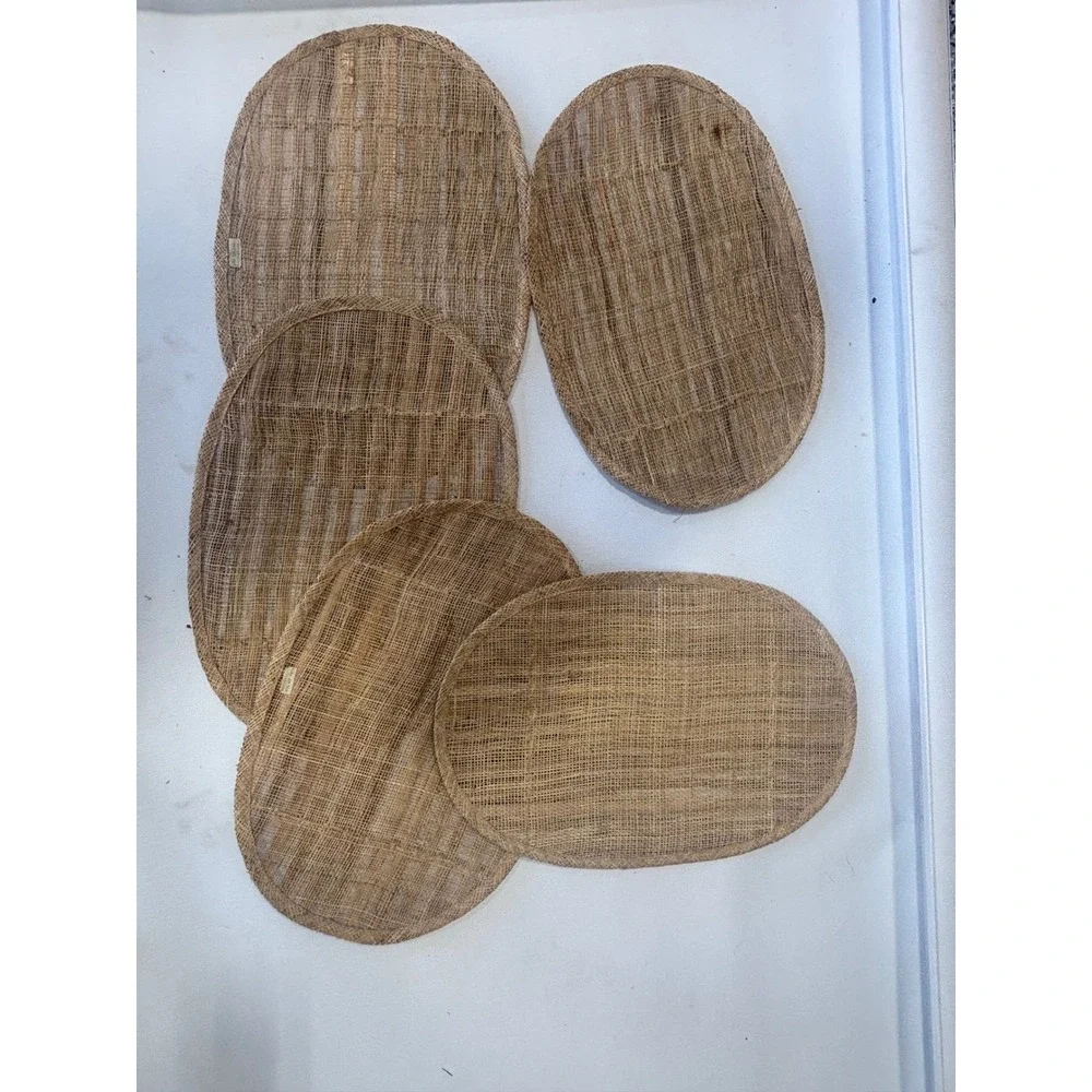 Vintage Woven‎ Striped Oval Placemats Set of 5 Made in Philippines Boho Natural